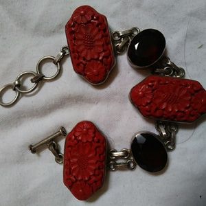 SOLD Lovely Sterling Charm Agate Cinnabar Bracelet